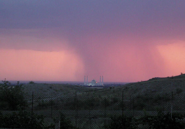 Storm at daybreak over the new mosque near Baghir (Nisa)