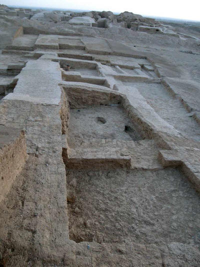 Fig. 2 - Old Nisa, Area SW: wall M1 and the central row of rooms, from south