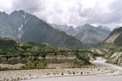 Left, a portion of the old Silk Road at Chalt, right, KKH